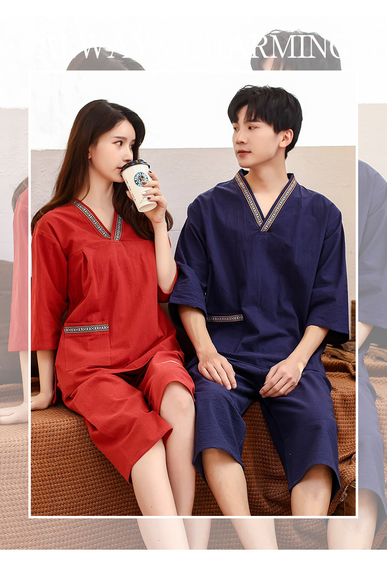 汗蒸服男女款胸部双层全棉情侣装长款纯棉按摩桑拿浴服7分裤佰可衣sq