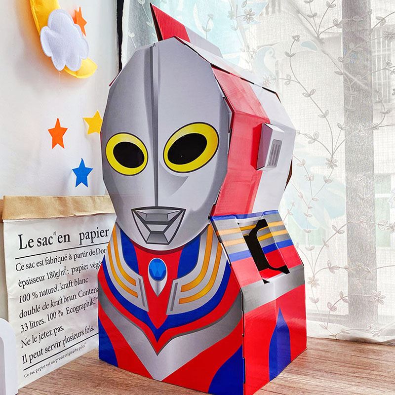 奥特曼纸箱儿童26岁diy可穿戴纸壳创意纸箱凹凸曼玩具迪迦奥特漫头套