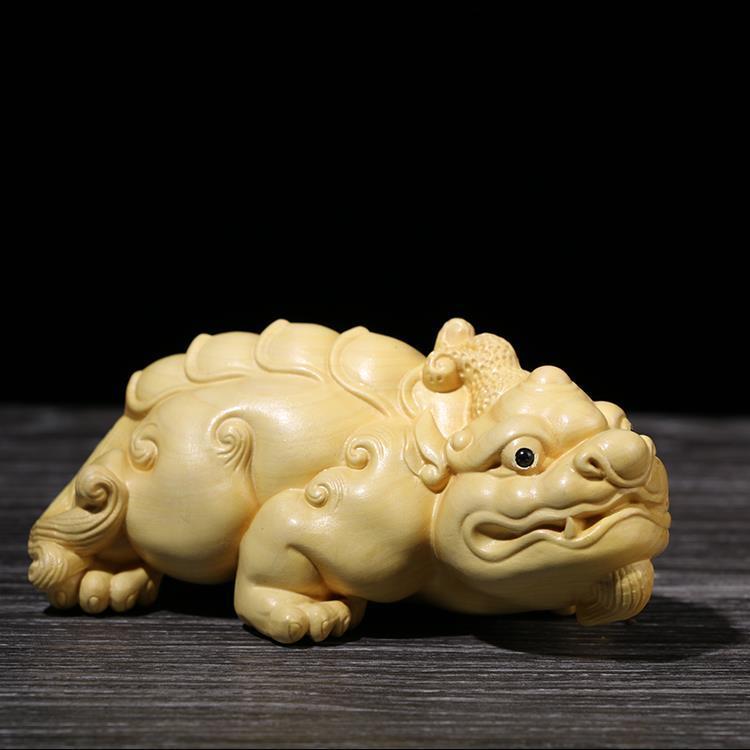 小叶黄杨木质貔貅手把件实木手工雕刻瑞兽汽车摆件木制茶宠小玩意紫檀