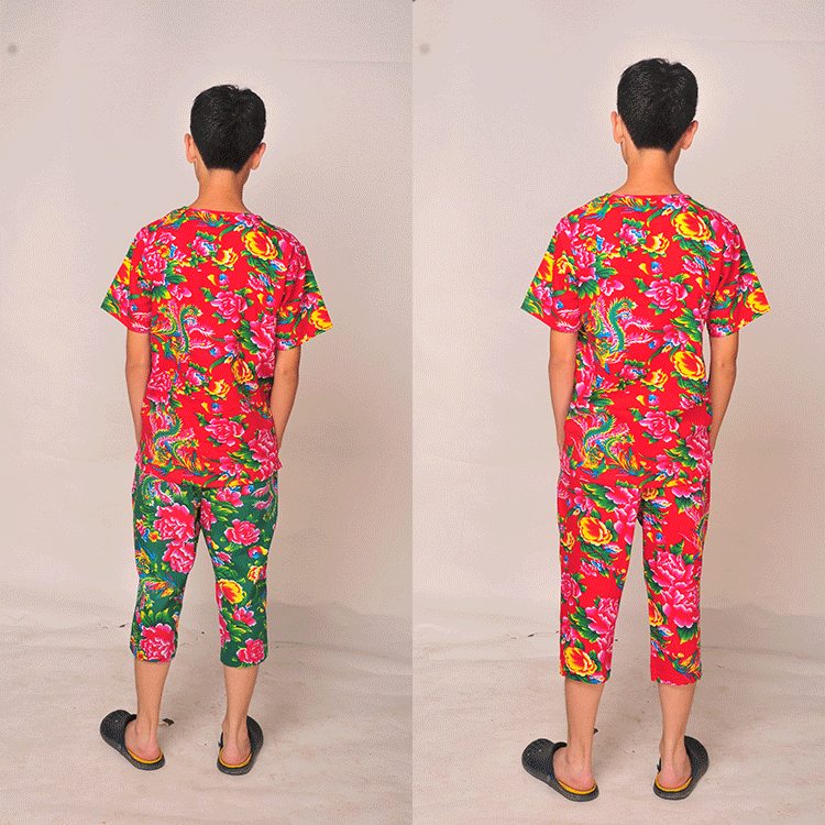 男士短裤大花裤衩子东北大花男休闲裤裤民族风民族服装棉大裤衩沙滩裤