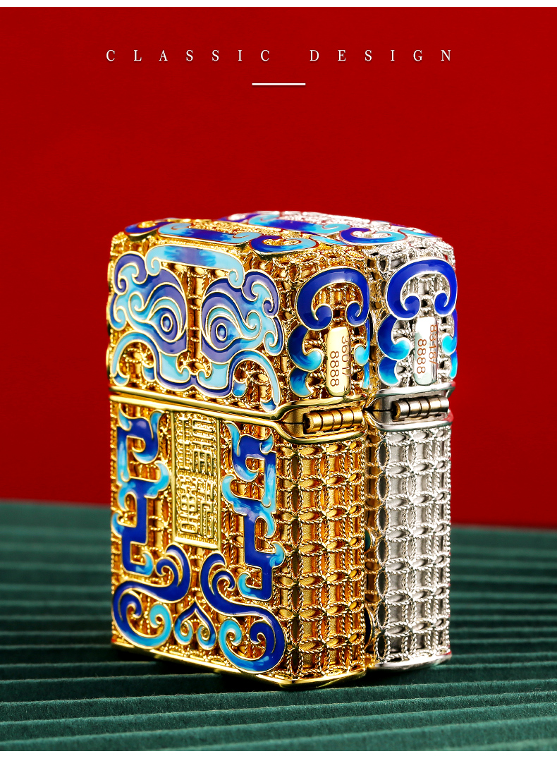 zippo芝宝打火机 祥云瑞兽花丝镂空珐琅彩限量版防风煤油火机 瑞兽