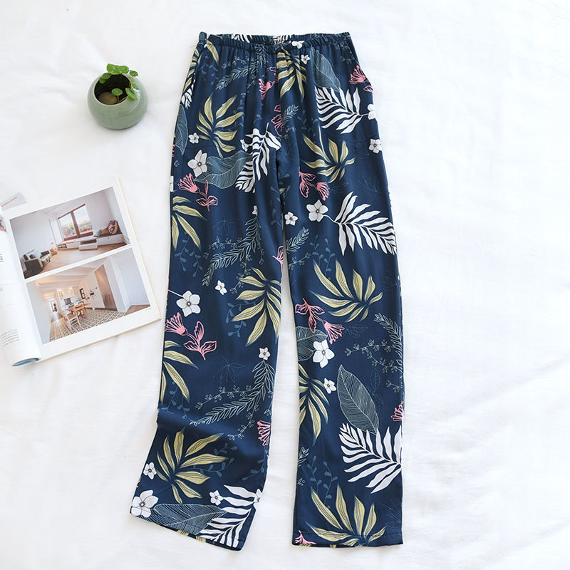 茱凰棉绸长裤女士睡裤阔腿家居裤薄款绵绸居家可外穿宽松休闲夏牡丹