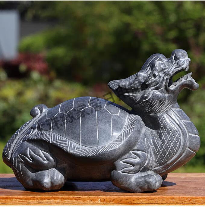 石雕龙龟摆件石头雕刻龙头龟霸下办公室客厅茶宠家居装饰原石雕刻木珠