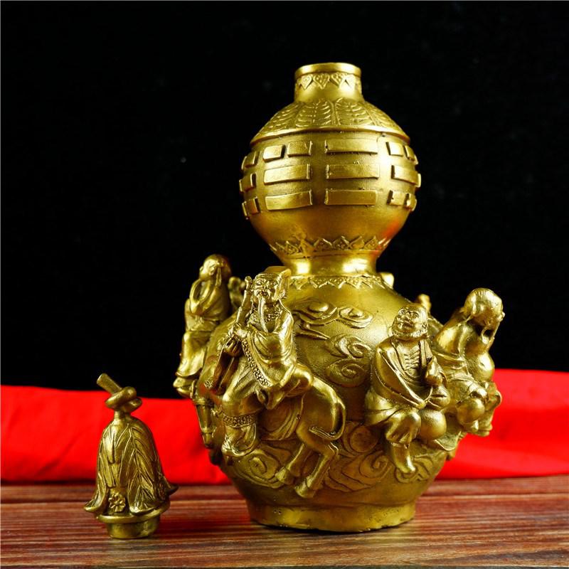 纯铜八仙过海神相摆件八仙葫芦何仙姑吕洞宾韩湘子铁拐李家居摆设黄铜