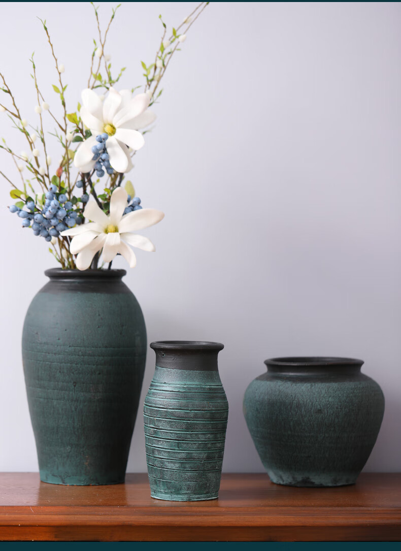 花陶罐粗陶花瓶罐子做旧多肉花盆复古花瓶花器土陶罐瓦罐坛子10号有孔