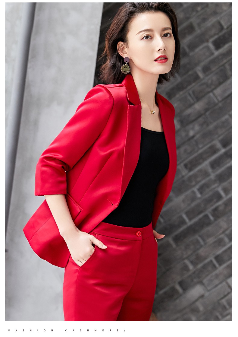 艾尚臣主持人新款红色西装套装ol职业装女装西服时尚气质正装工作服
