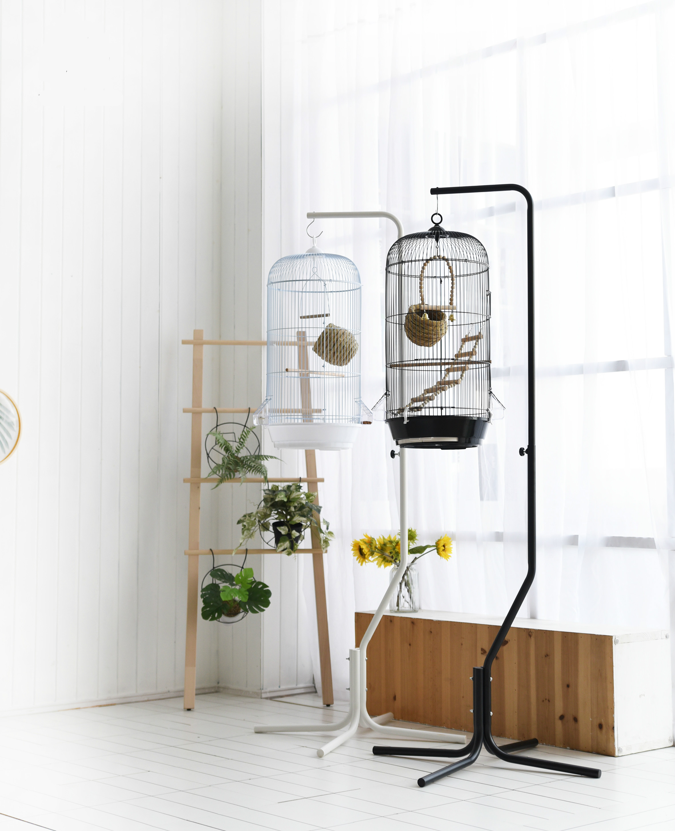 牡丹鹦鹉玄凤文鸟八哥鹩哥虎皮大号圆形金属伸缩挂架鸟笼 套餐二(白)