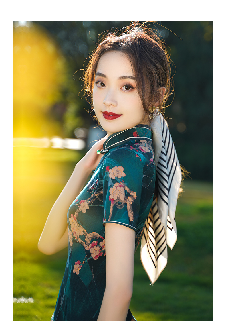 mlcriyg改良旗袍高端品牌女装2021新款墨绿色年轻款少女复古连衣裙