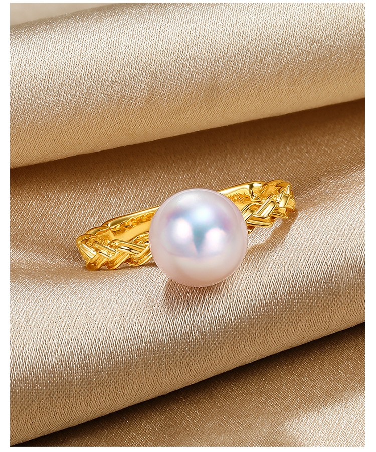 仙蒂瑞拉精致18k金8mm日本akoya海水珍珠戒指女戒14