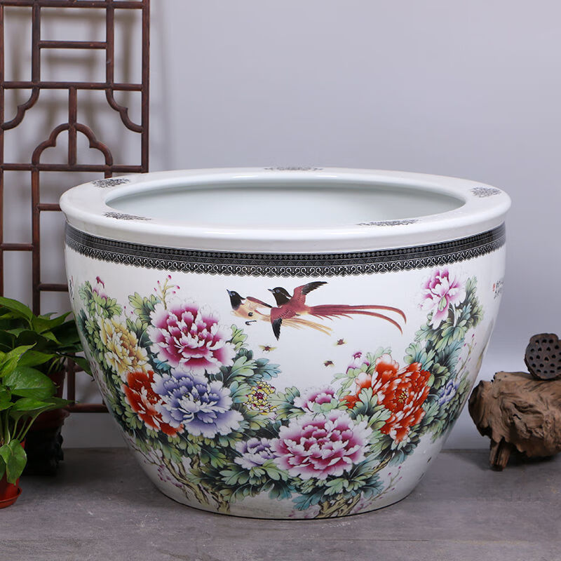 睡莲花盆青花瓷碗莲荷花花盆水缸种铁树发财树花盆庭院特大陶瓷缸雪景