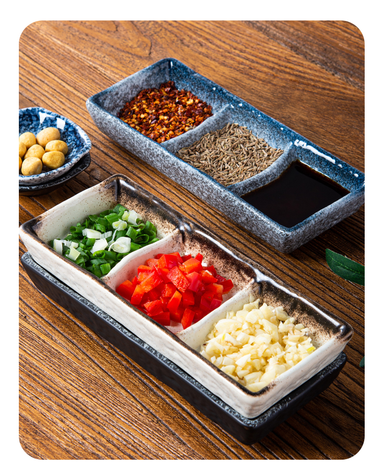 酱油碟烤肉调味碟陶瓷蘸料盘小碟子酱料碟日式酱油碟调料碟两多格三格