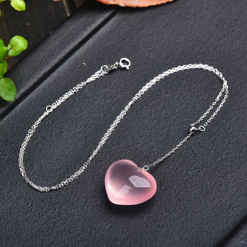 势坤珠宝 8a级天然粉晶项链吊坠 莫桑比克粉晶心形项链粉晶钱袋吊坠