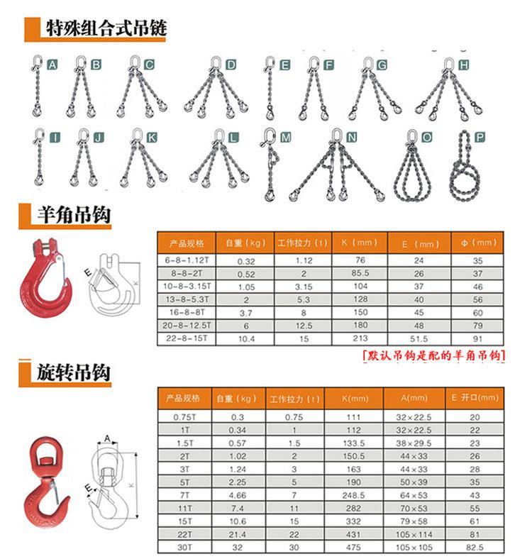 起重工具80级起重链条吊索具大开口吊钩吊具模具吊环吊钩吊链2吨1米单