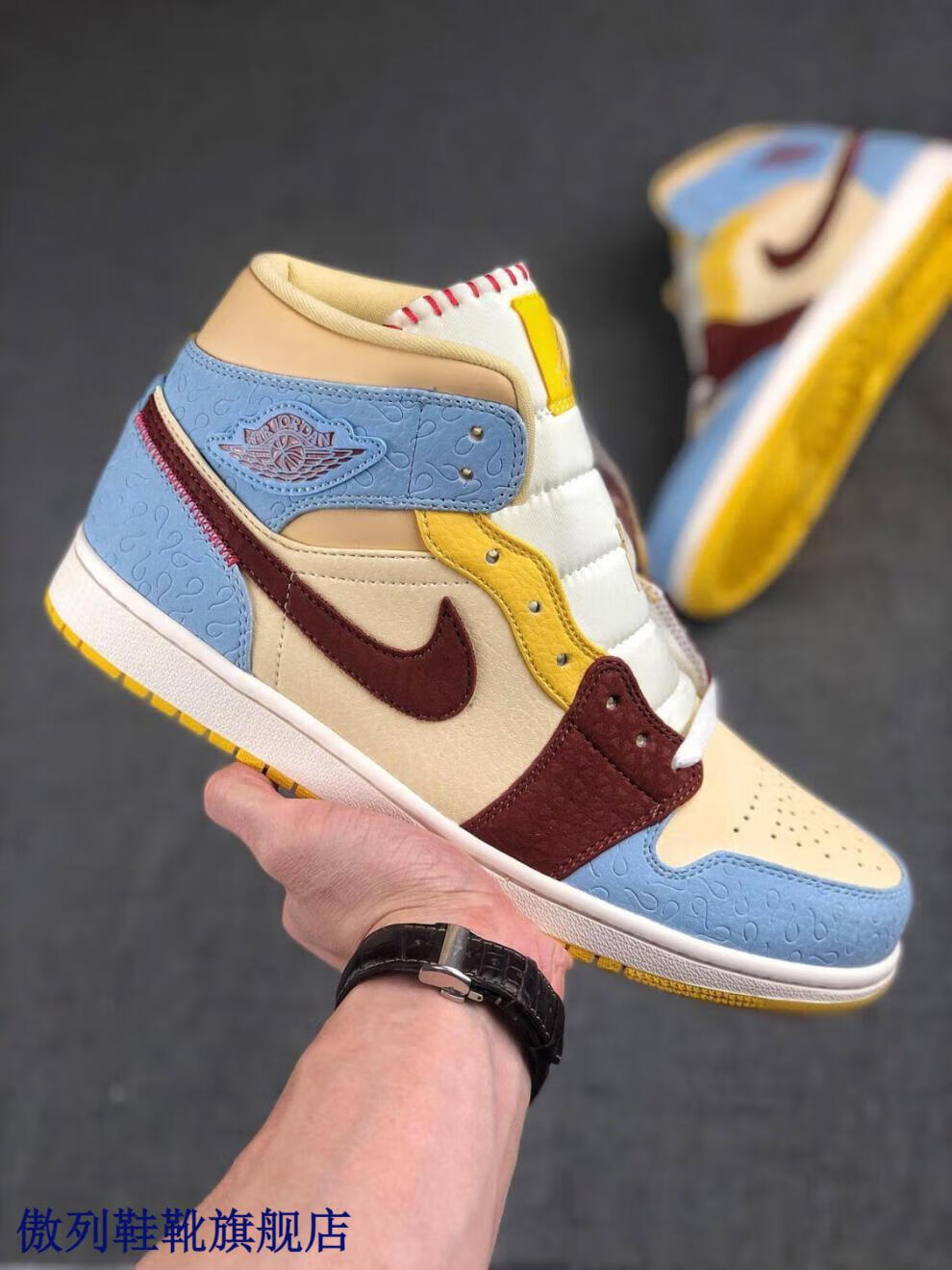 莆田头层皮高版本百搭休闲运动鞋篮球鞋男女 aj1 mid 非洲风情 36