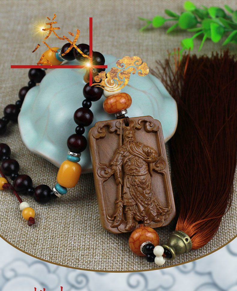 桃木挂件 桃木雕刻关公吊坠挂件饰品(中国民俗文化)