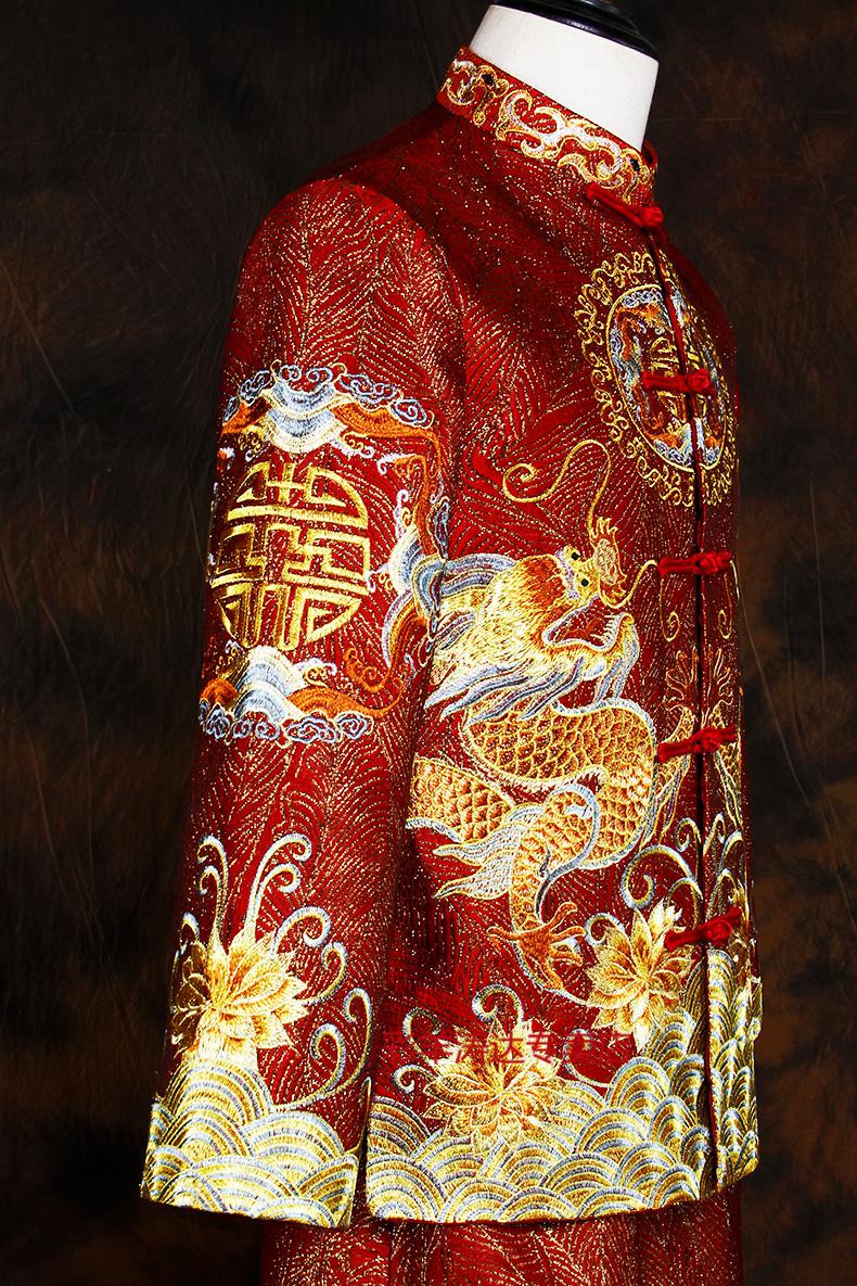 秀禾服男装新郎敬酒服迎亲服红色礼服刺绣中式龙凤褂结婚唐装品牌男装