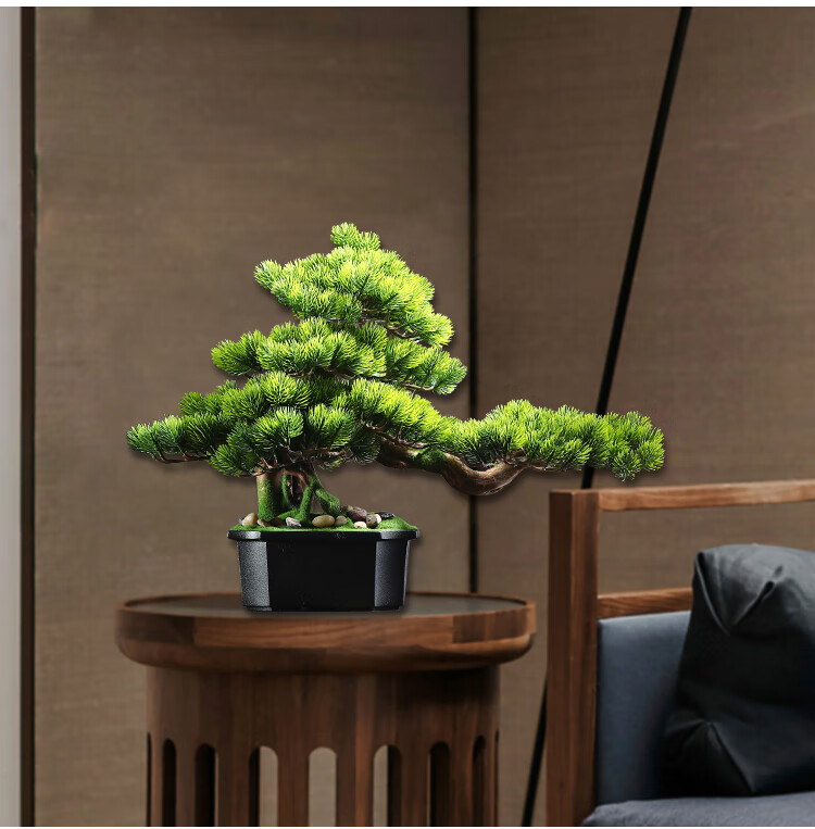 善逸创意仿真迎客松盆景办公室摆件新中式绿植客厅玄关酒店造景装饰品