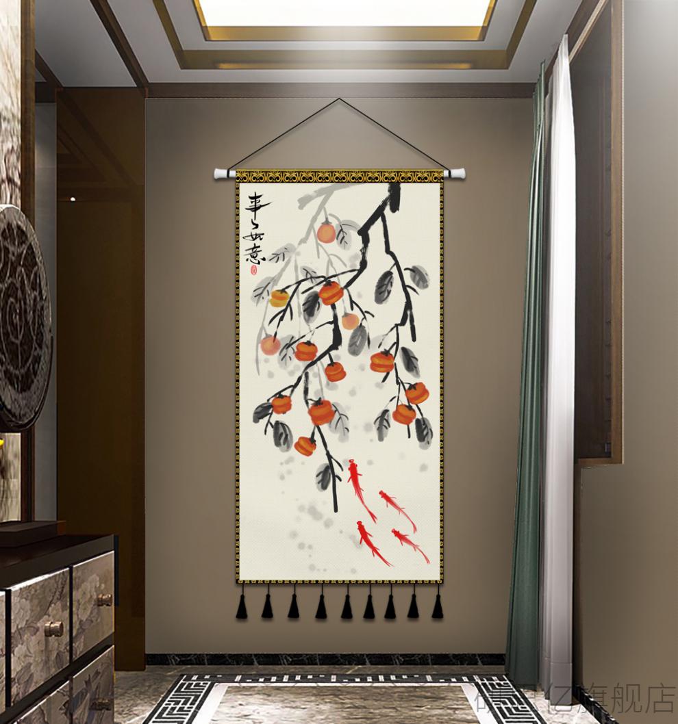 新中式挂布新中式玄关挂画布艺复古客厅卧室背景事事如意布画挂布07宽
