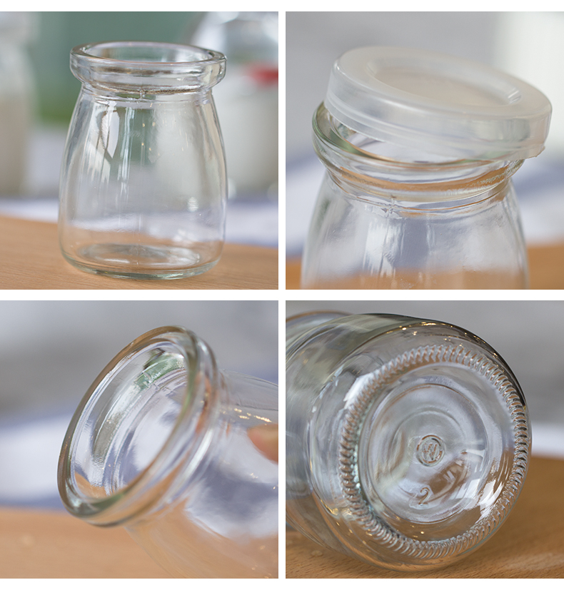 酸奶瓶玻璃有盖4只装酸奶瓶100ml带盖玻璃瓶 果冻杯子家用布丁杯饮料