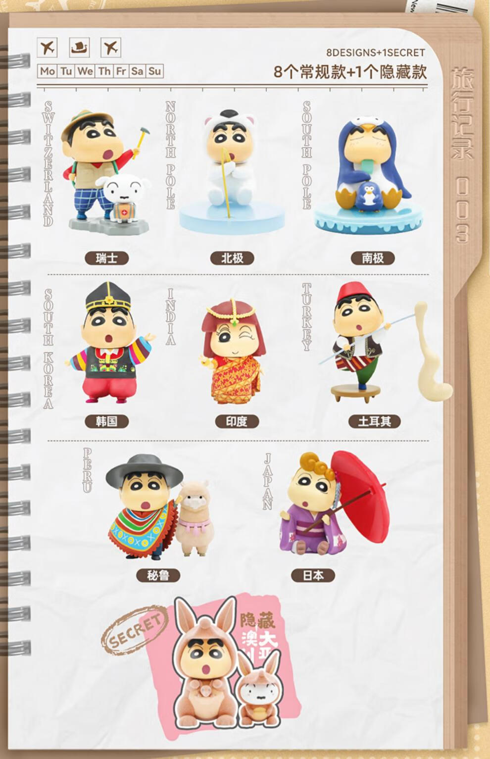 酷乐潮玩 蜡笔小新环游世界系列3盲盒可爱潮流摆件送女孩礼物手办圣诞