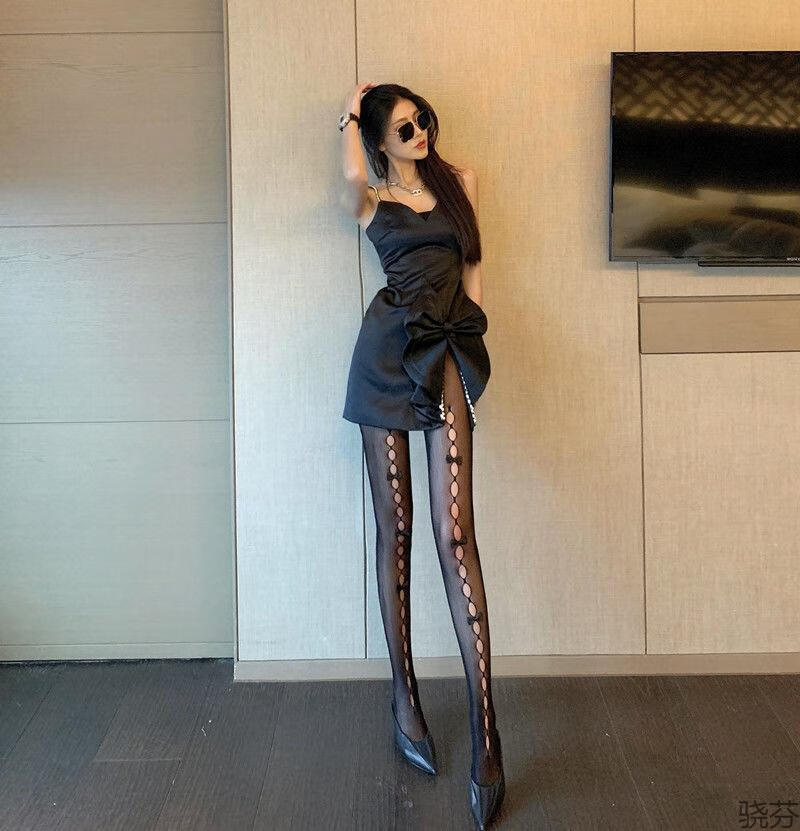 百搭蝴蝶结镂空黑丝渔网袜jk性感辣妹丝袜女防勾丝不掉档夏季薄款白色