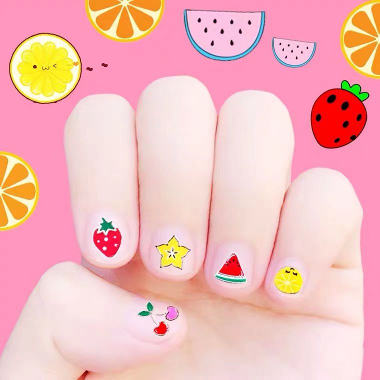 儿童指甲贴片花烫金可爱卡通水果美甲贴纸可取可带穿戴小宝宝防水持久