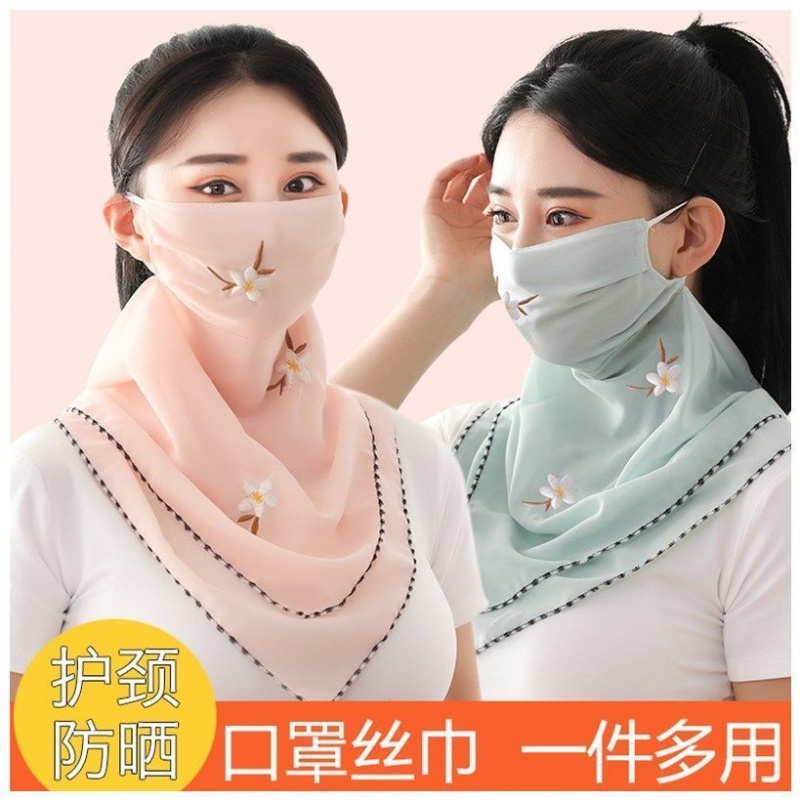 遮面口罩春夏防晒面纱女护颈薄款口罩透气全脸开车骑行挂耳 雪芽桃花