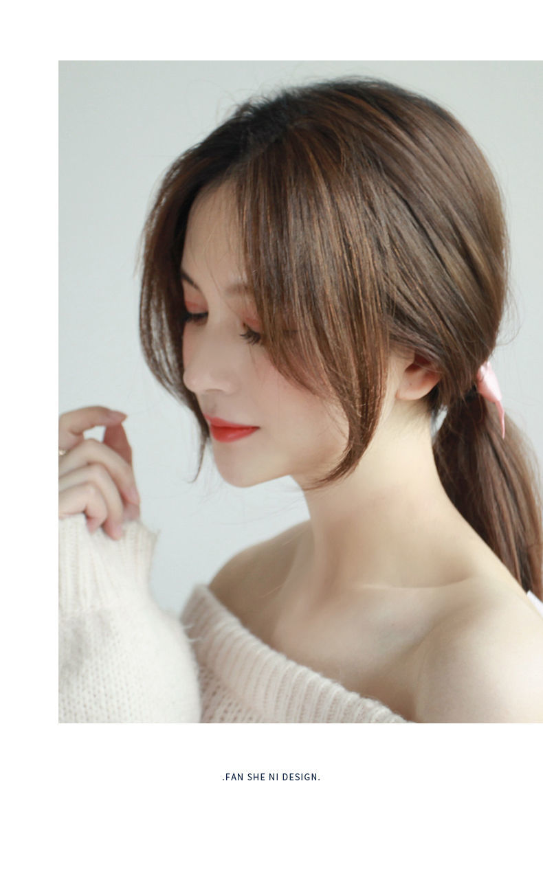 假刘海女网红蓬松自然修脸无痕真发丝两侧微卷中分八字刘海假发片 浅