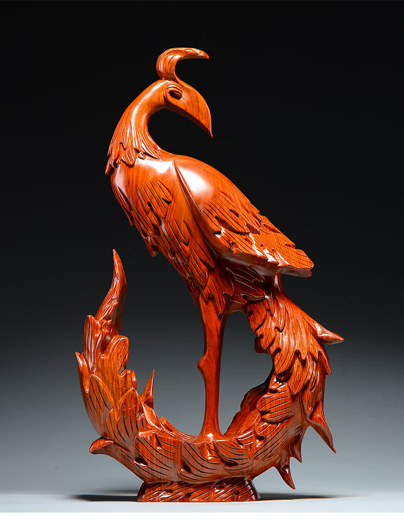 杞记花梨木雕刻凤凰摆件实木质吉祥家居装饰品红木工艺品新婚新居送礼