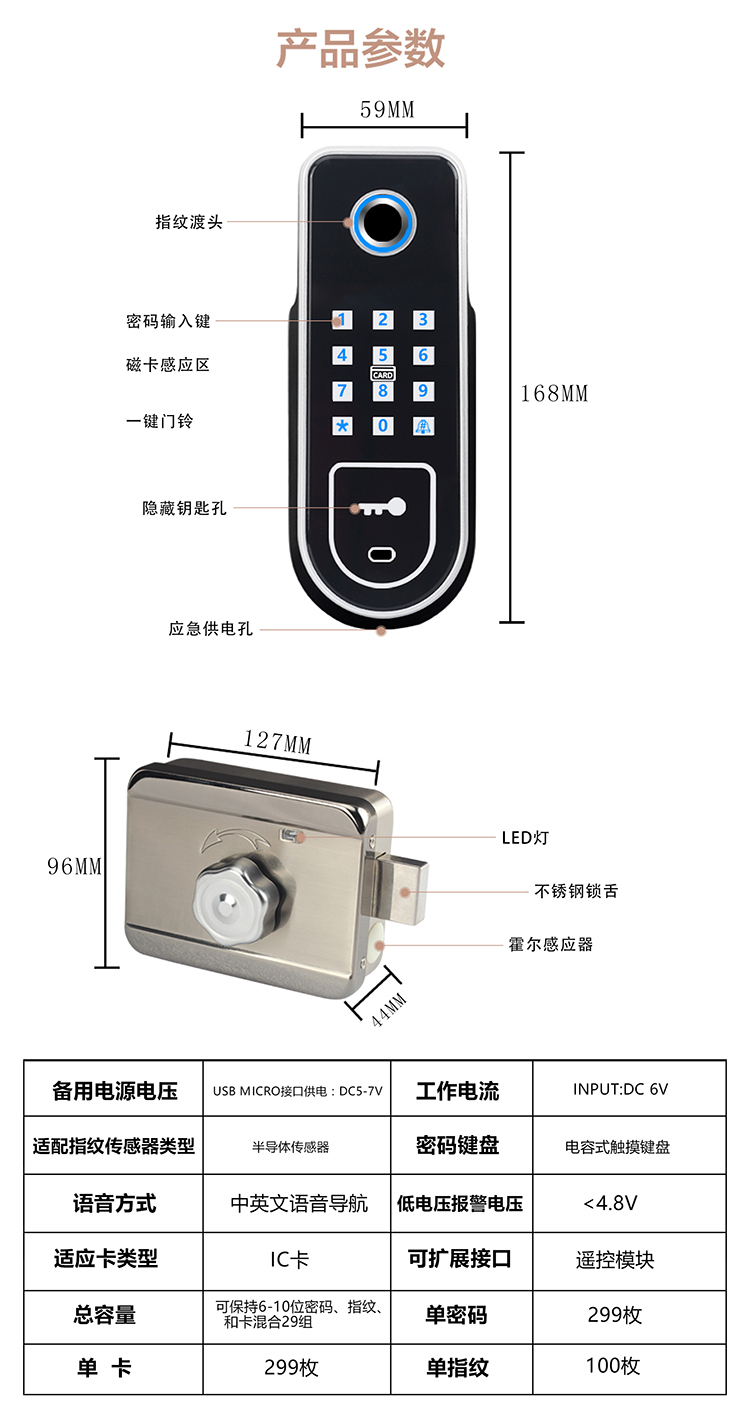 60小米华为商场同款牛头指纹锁防水老式户外老旧铁庭院门手机进户