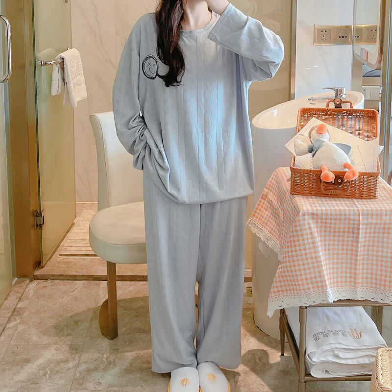 蔻诗瑶睡衣女大码胖mm200斤加肥加大春秋季长袖长裤家居服两 21193(白