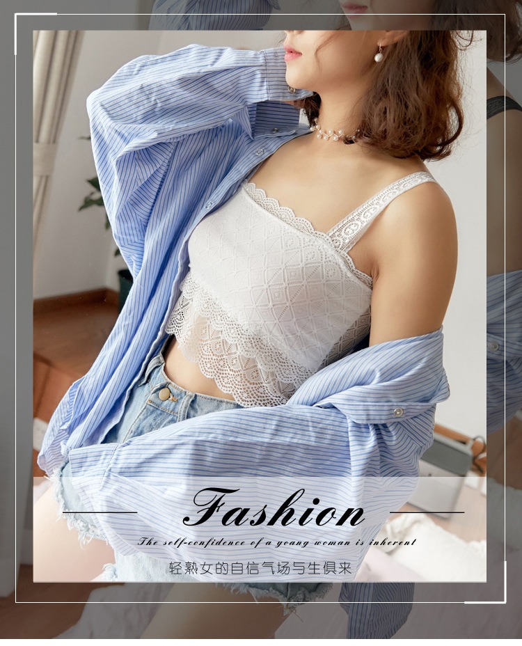 依伊纯蕾丝吊带抹胸女夏薄款镂空打底内衣短款内搭美背防走光裹胸小