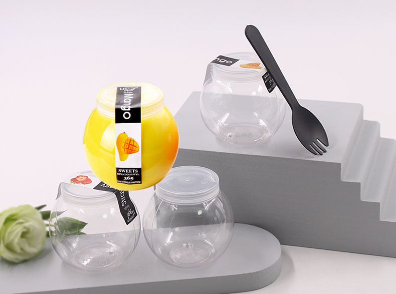 一次性球形冷饮杯甜品果冻杯圆形星球杯加盖pet塑料杯水果贴10个星球