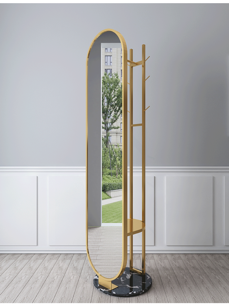 穿衣镜全身镜子落地镜北欧家用立式衣架一体卧室多功能旋转试衣镜白色