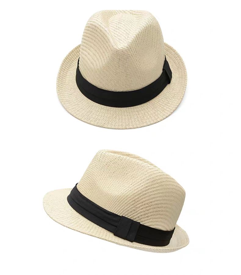 男士小沿礼帽帽子男英伦小沿爵士帽礼帽男绅士帽手工编织草帽男夏天