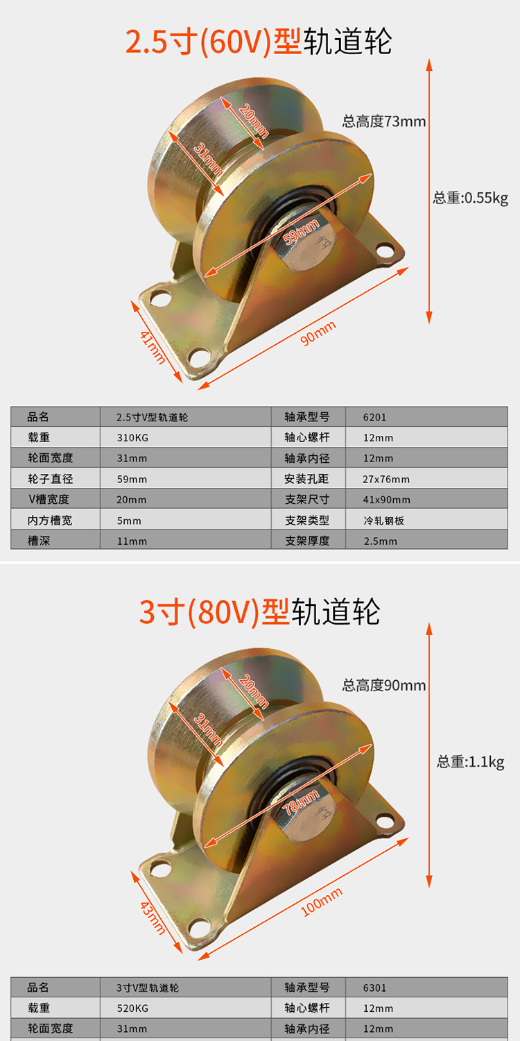 智脉v型彩钢轨道轮子u型h型t型大门钢丝绳导轨轮槽轮轴承轨道滑轮重型