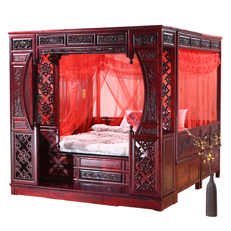 榆木拔步床明清仿古架子床千工八步床中式古典洞床 踏步床 1800mm*