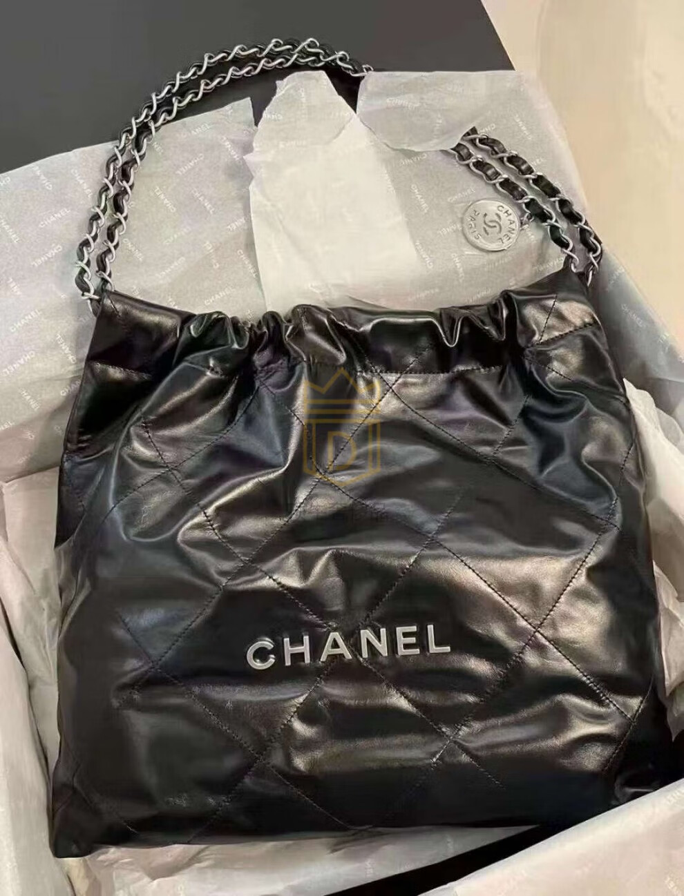 chanel香奈儿女包 22bag黑色小牛皮奢侈品女士链条大容量单肩包流浪包