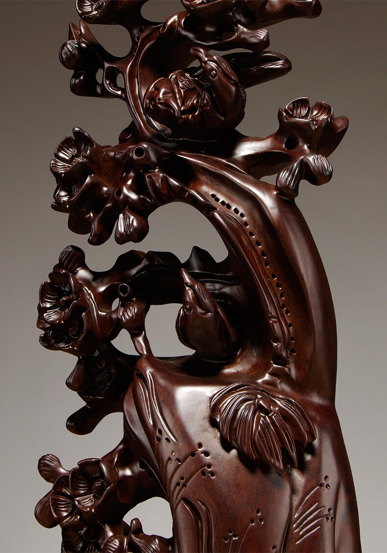 仙松品 木雕喜上眉梢摆件工艺品 实木红木大型根雕落地电视柜酒柜客厅