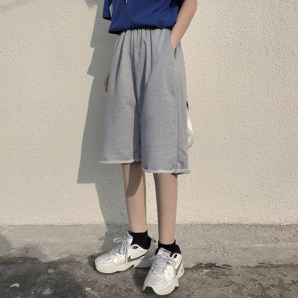 caozan2022新款夏季过膝休闲短裤百搭直筒韩版宽松五分短裤运动学生女