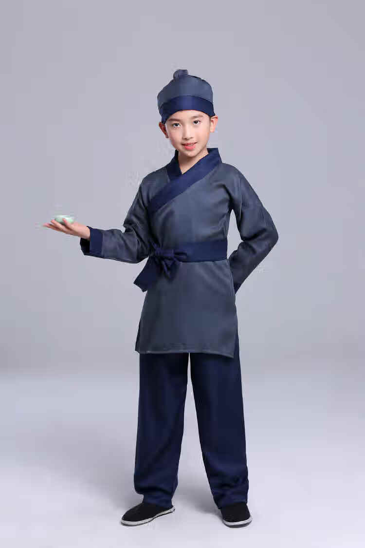店小二演出服古装汉服套装儿童村民衣服男女演出服装古代老百姓表演服