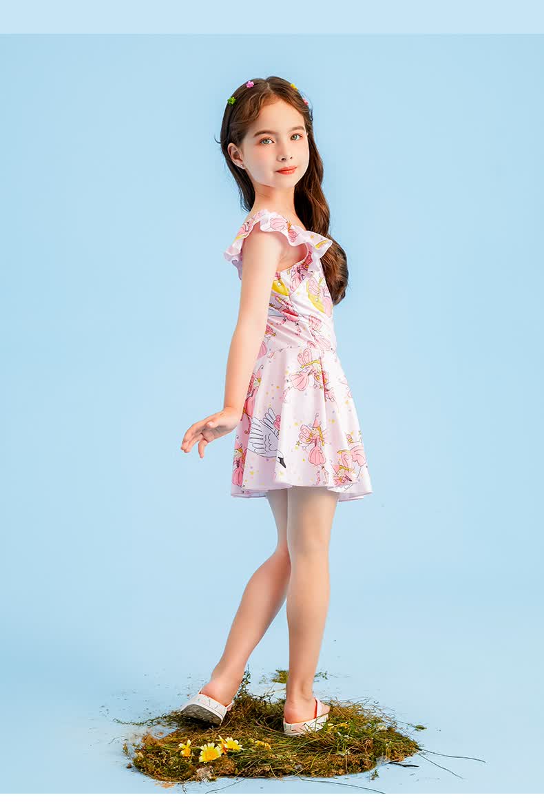 361儿童泳衣女夏新款女童公主裙式连体公主裙小童中大童泳衣粉蓝色16