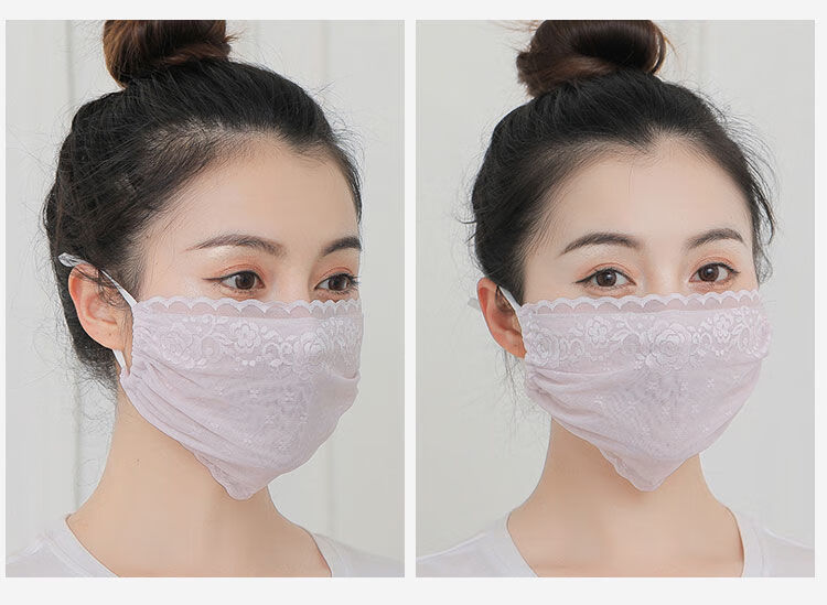 超薄口罩夏季防晒口罩女冰丝薄款蕾丝双层时尚透气全脸遮阳骑行单层