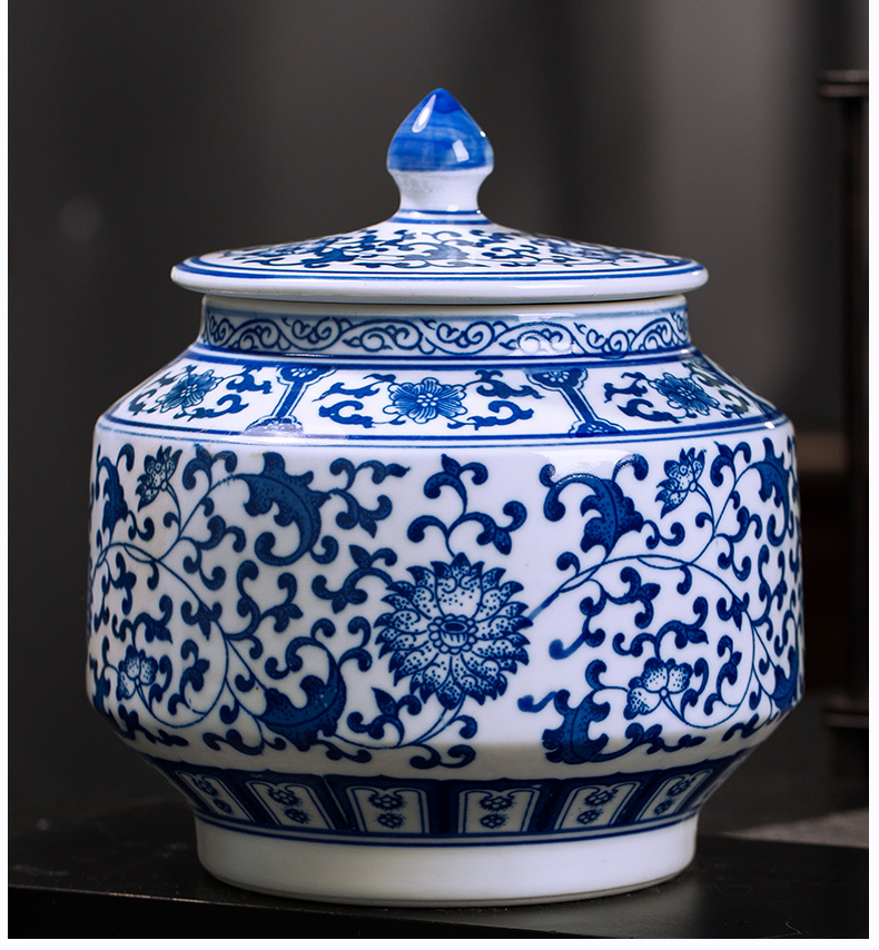 联谷撒家饰景德镇陶瓷器瓷罐子青花瓷密封储物罐带盖茶叶罐中药罐家用