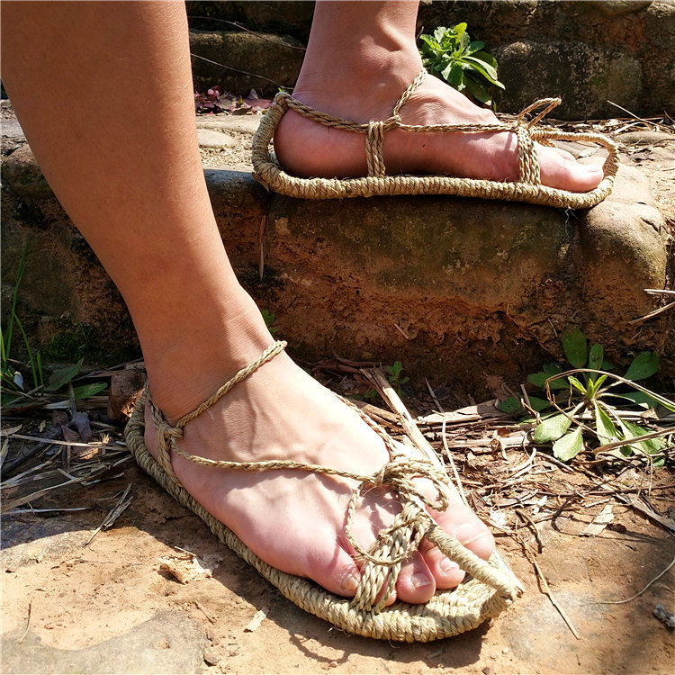 草鞋男全麻草鞋亚麻青麻人字拖韩式纯手工女款男款夏季凉鞋红军 新