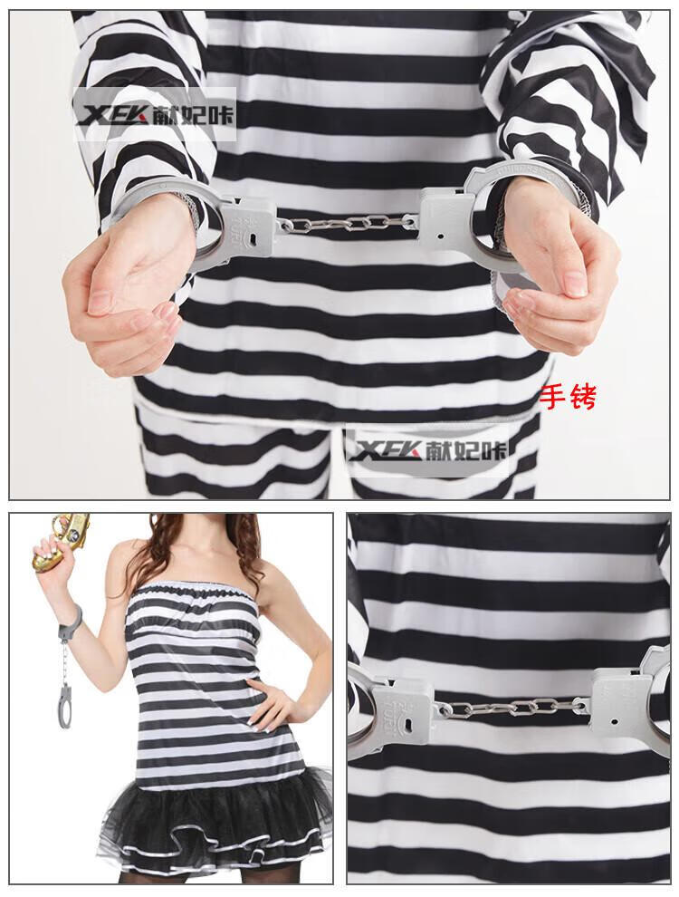 献妃咔万圣节服装化妆舞会cosplay短袖黑白条纹囚成人女服囚犯演出 男