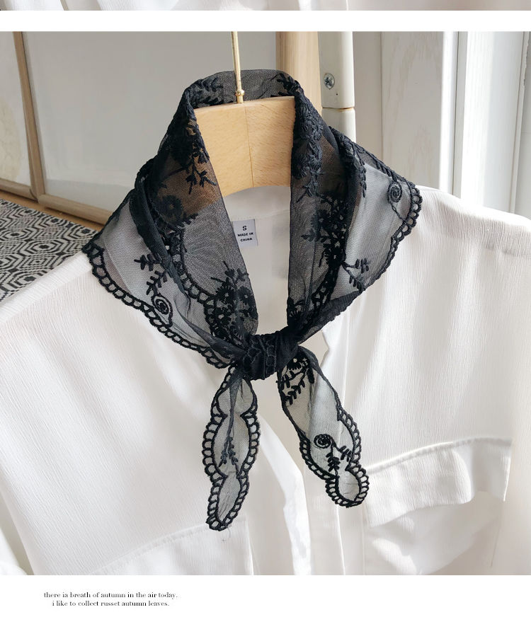 蕾丝小领巾纯色蕾丝小丝巾女韩版百搭装饰三角型领巾护颈椎三角巾头巾
