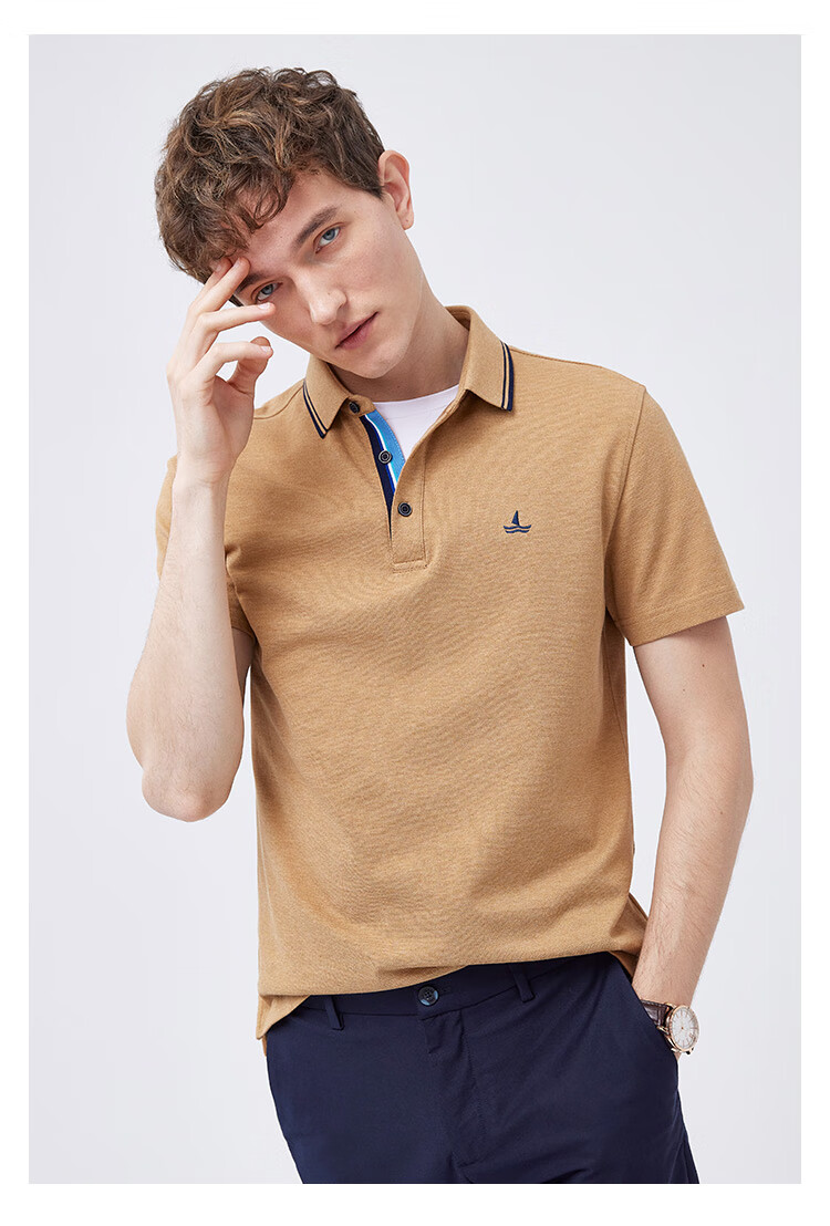 navigare意大利小帆船短袖polo衫男纯棉半袖夏装纯色翻领体恤粉红s46