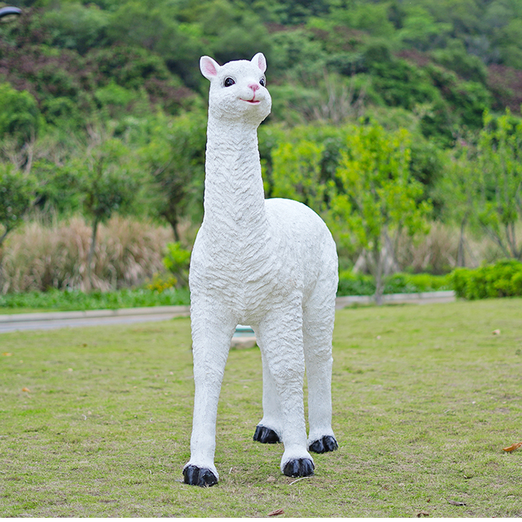 户外羊驼摆件仿真动物雕塑公园林景观户外景区草坪装饰模型白色组合⑥