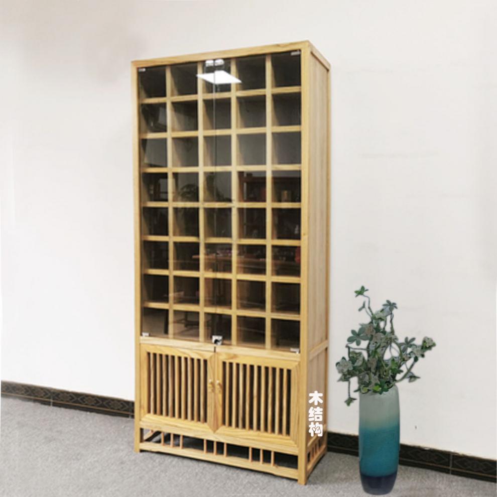 索讯科茶架柜实木紫砂壶展示架茶具茶杯格子收纳架榆木小物件摆放茶壶